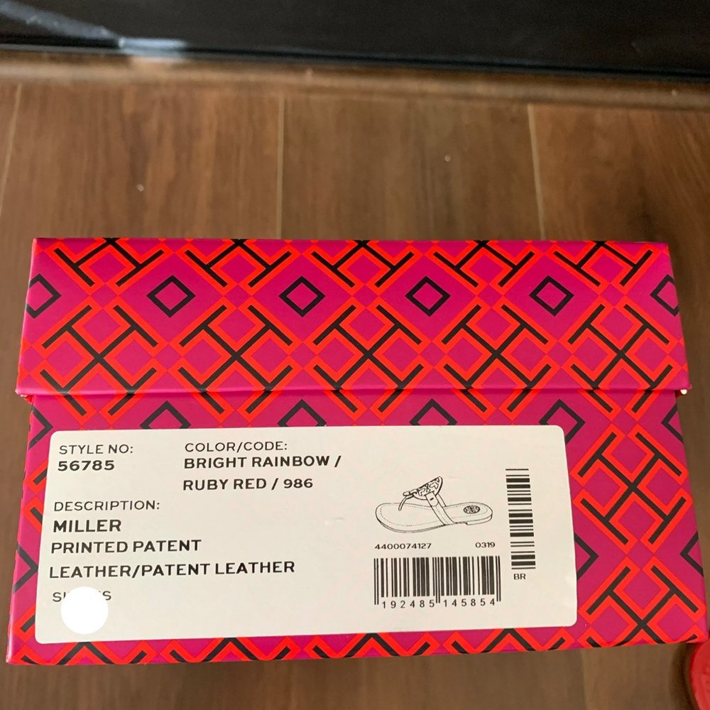 NIB TORY BURCH Miller Rainbow Logo Flat Sandal - Picture 8 of 8